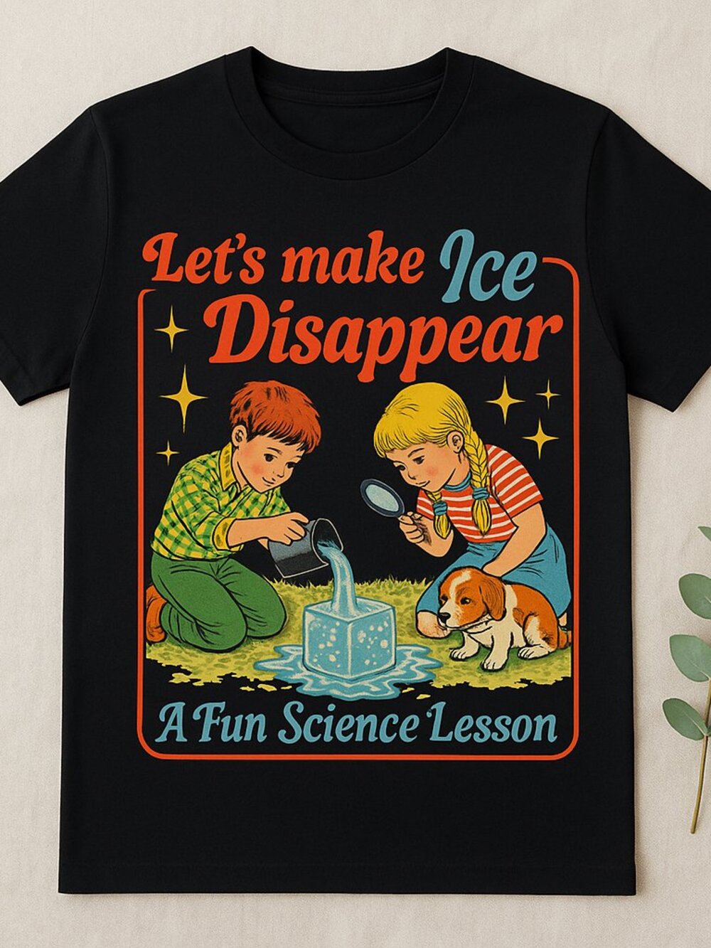 Let's Make Ice Disappear Graphic Tee | Vintage Science Lesson Black T-Shirt